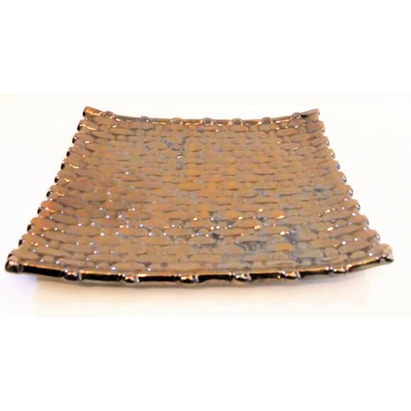 West Elm 12.5" Square Platter Candle Holder Decor Plate Gold Bronze Clay Pottery - Picture 3 of 6